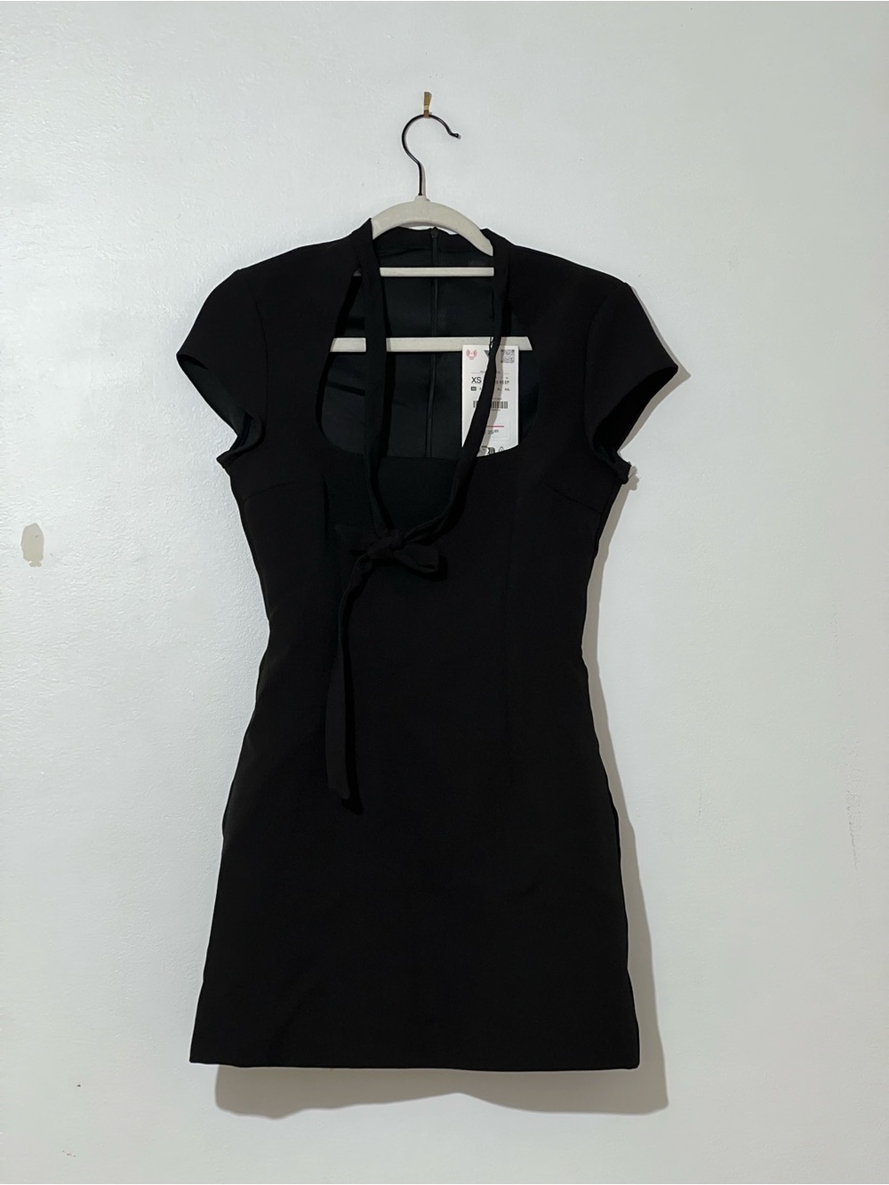Zara Black Tie-Neck Cap Sleeve Mini Dress